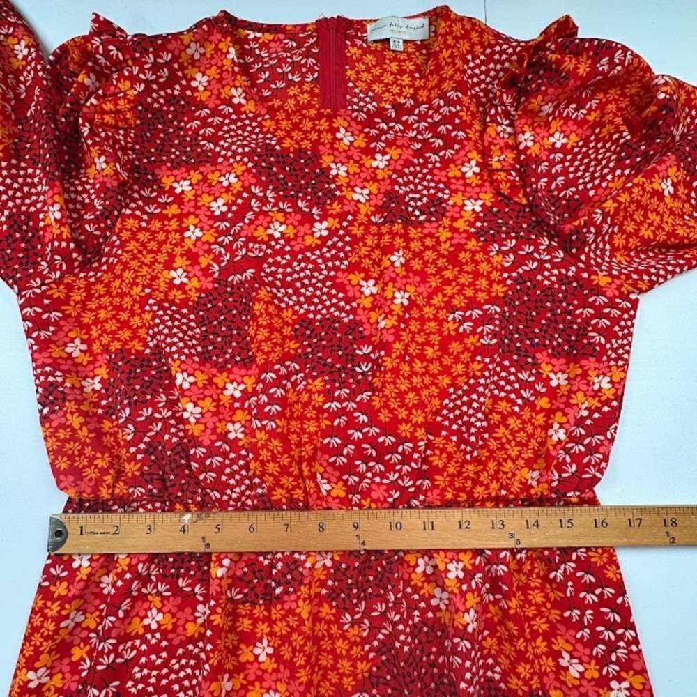 Never Fully Dressed Dress Womens 10 Orange Red Floral Long Sleeve Midi Chic Boho - Picture 13 of 15